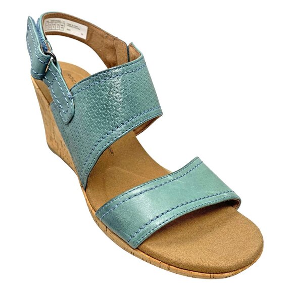 Rockport Cascade Blue Leather Strappy Slingback Zip Wedge Sandals NEW!! - Picture 2 of 13